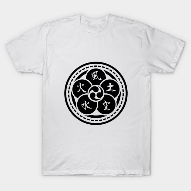 The Book of Five Rings (Crest) Miyamoto Musashi  (BLACK) T-Shirt by Rules of the mind